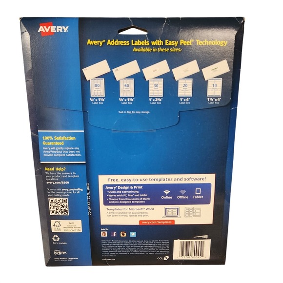 Avery 8160 Easy Peel Address Labels Inkjet Printers 1 x 2-5/8 White - Picture 2 of 2